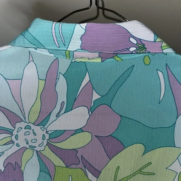 Allison Daley -VINTAGE Blue Lavender Floral Short Sleeve Button Down Size Large - Picture 12 of 15